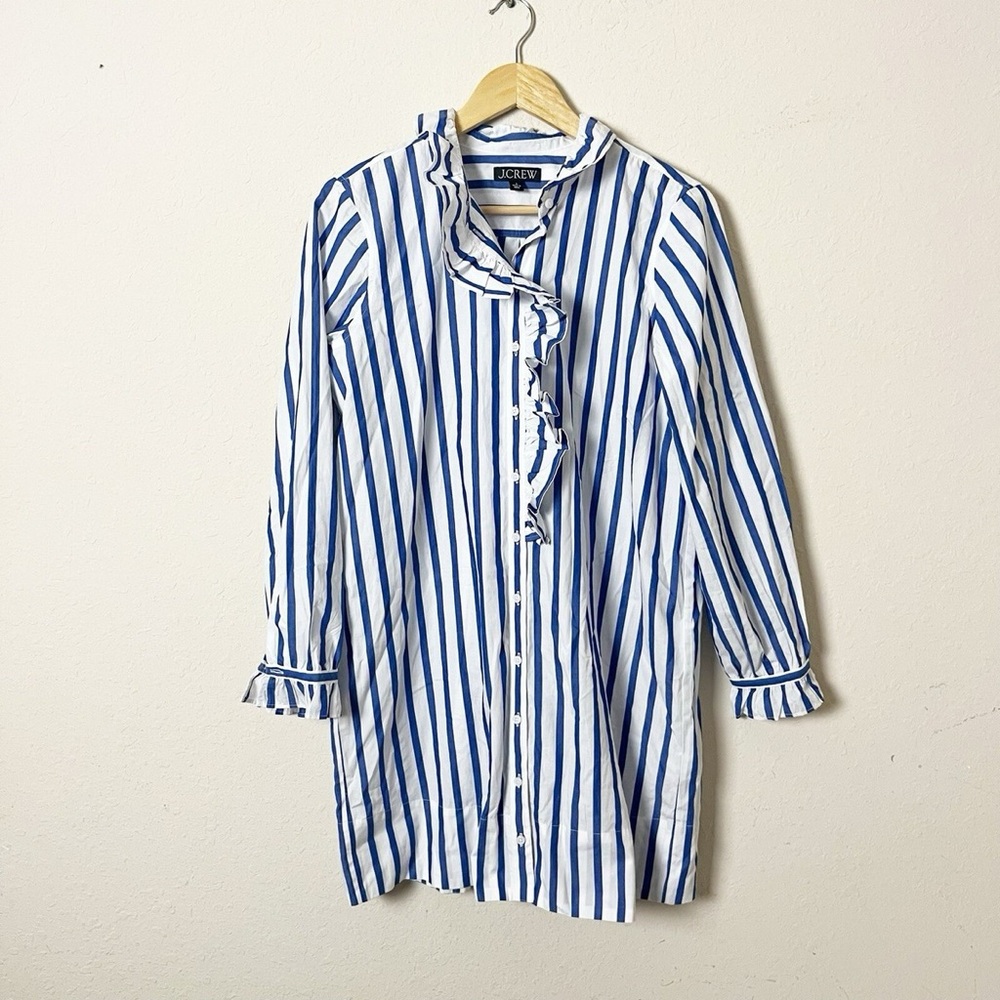 Blue and White Striped Ruffle Dress